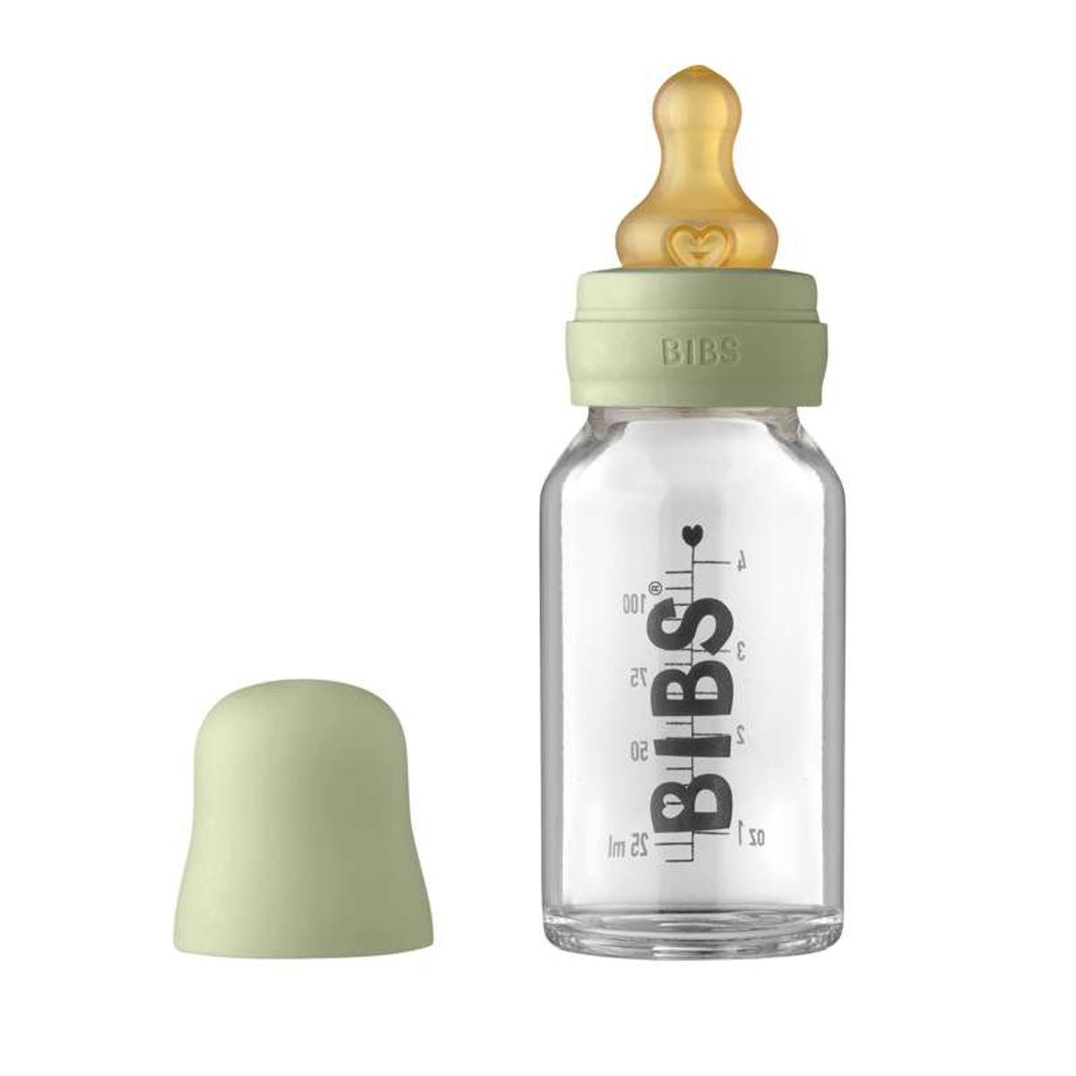 BIBS Bottle - Sutteflaskesæt - Glas - Latex/Rund - 110 ml. - Sage