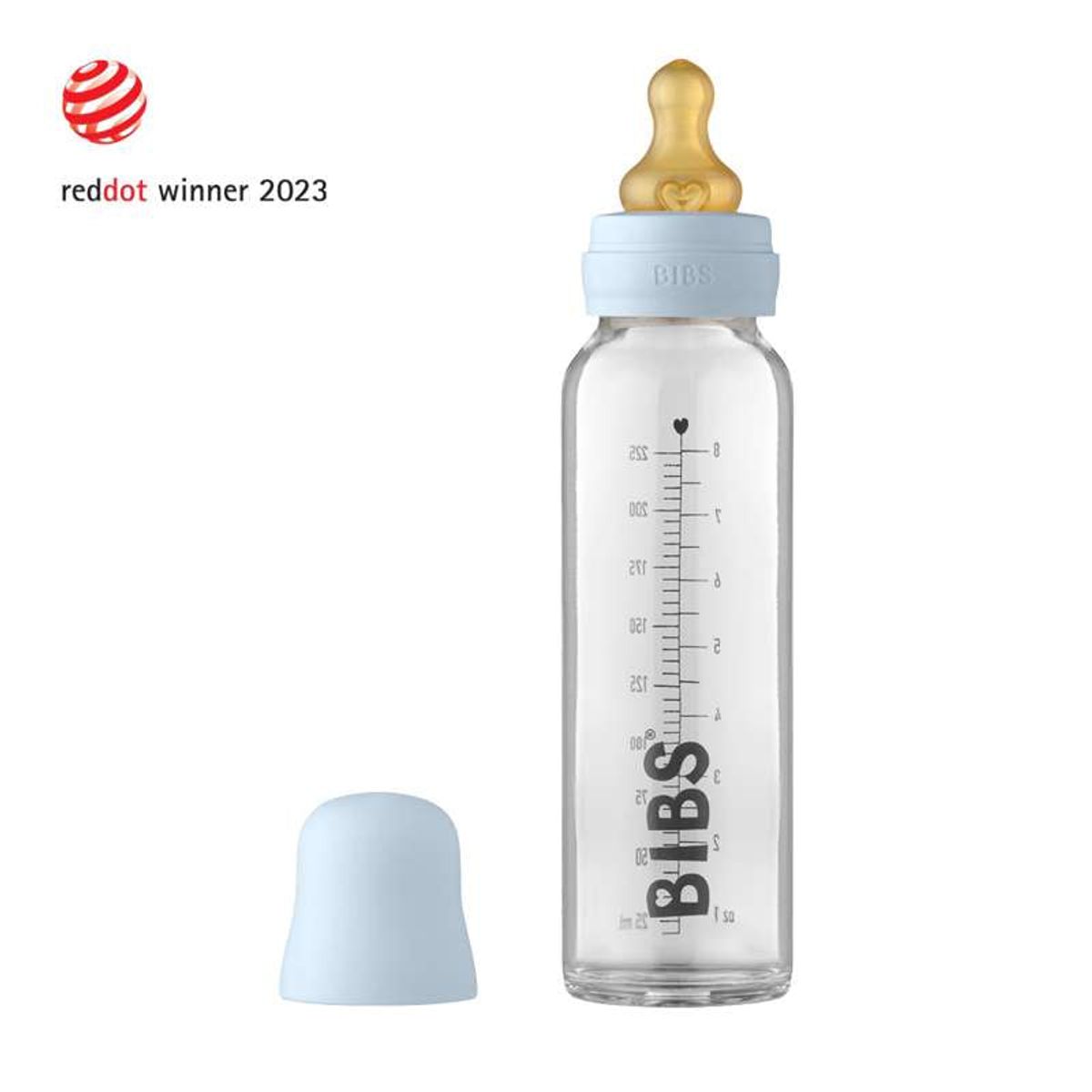 BIBS Bottle - Sutteflaskesæt - Glas - Latex/Rund - 225 ml. - Baby Blue