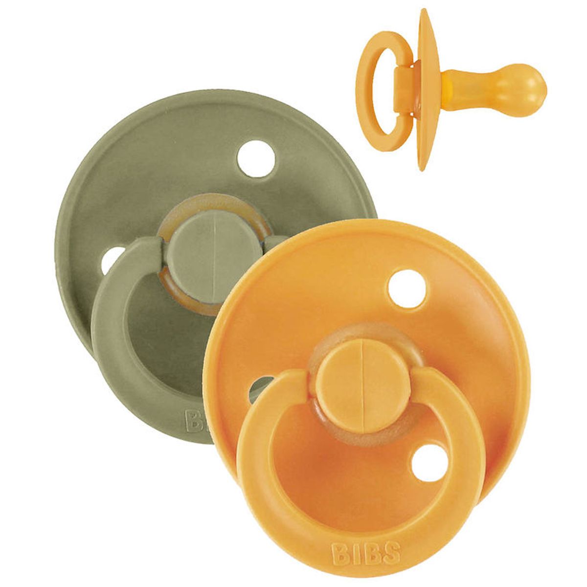 BIBS Colour Sutter - Str. 2 - 2-pak - Rund - Honey Bee/Oliv