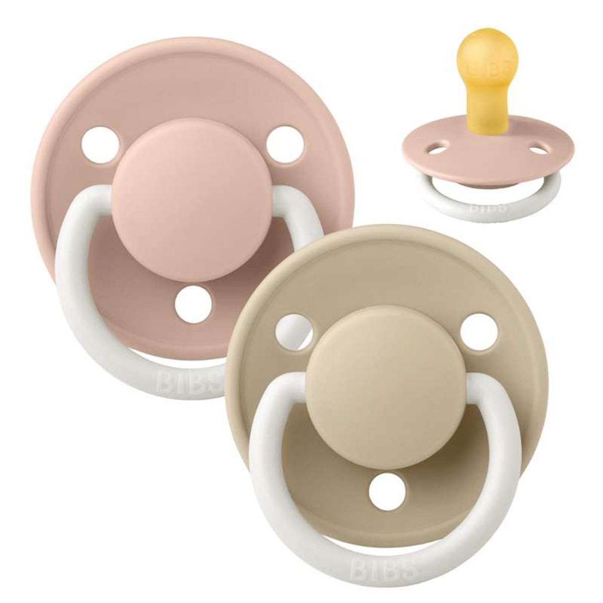 BIBS De Lux Sut - 2-Pak - Str. 1 - Naturgummi - GLOW - Blush/Vanilla