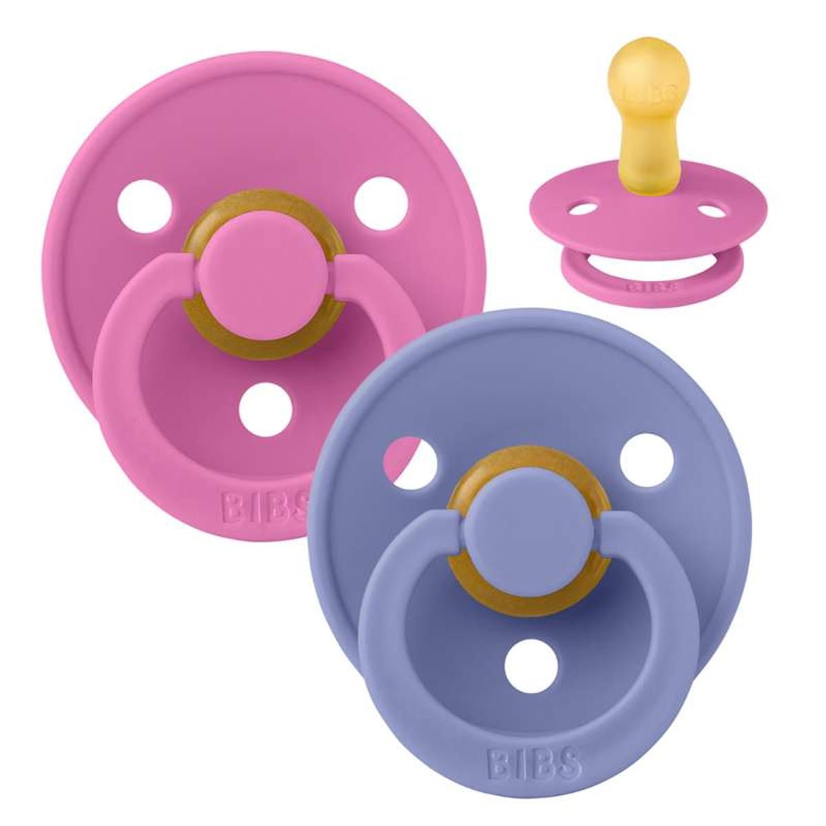 BIBS Rund Colour Sut - 2-Pak - Str. 2 - Naturgummi - Bubblegum/Peri