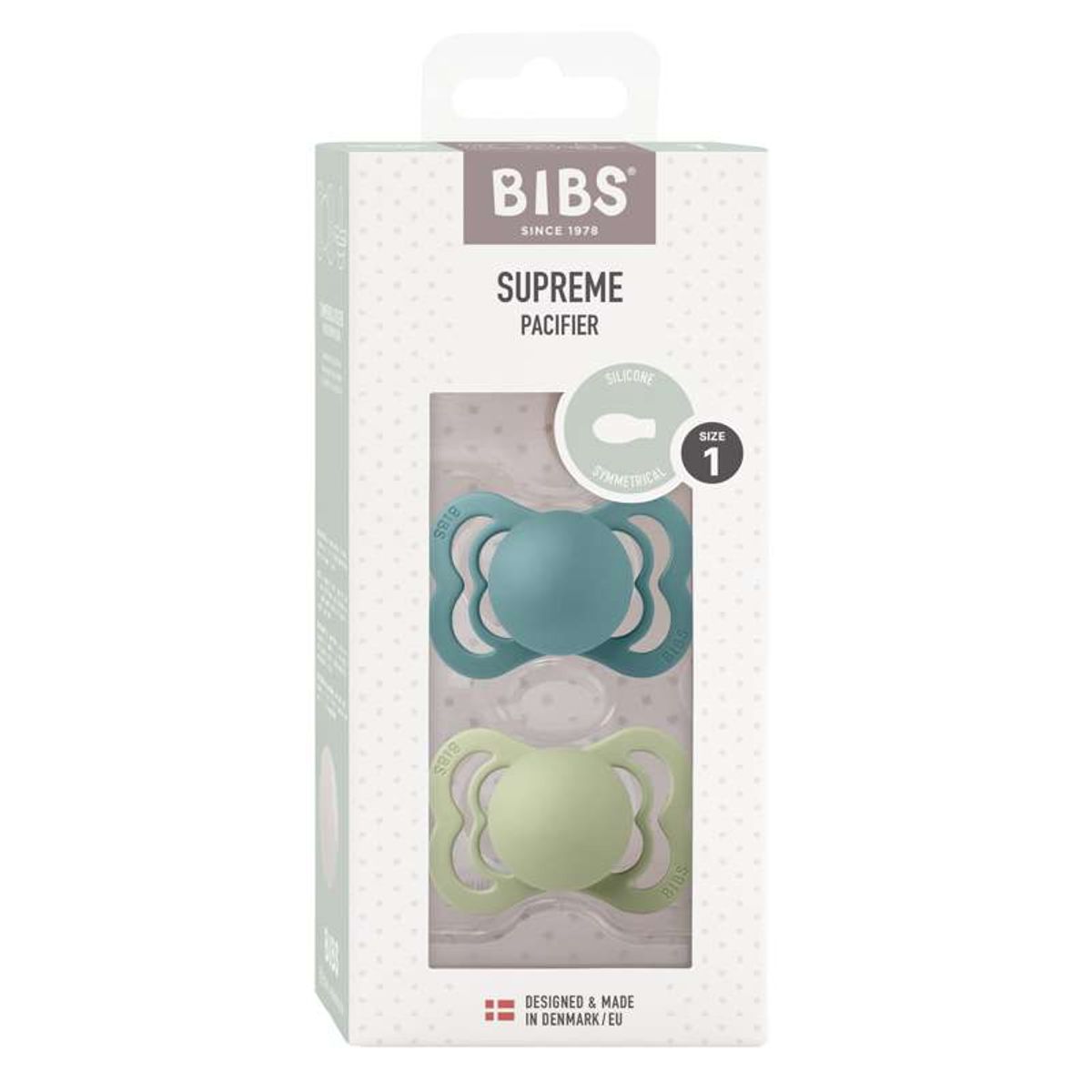 BIBS Supreme Sut - 2-Pak - Str. 1 - Silikone - Island Sea/Sage