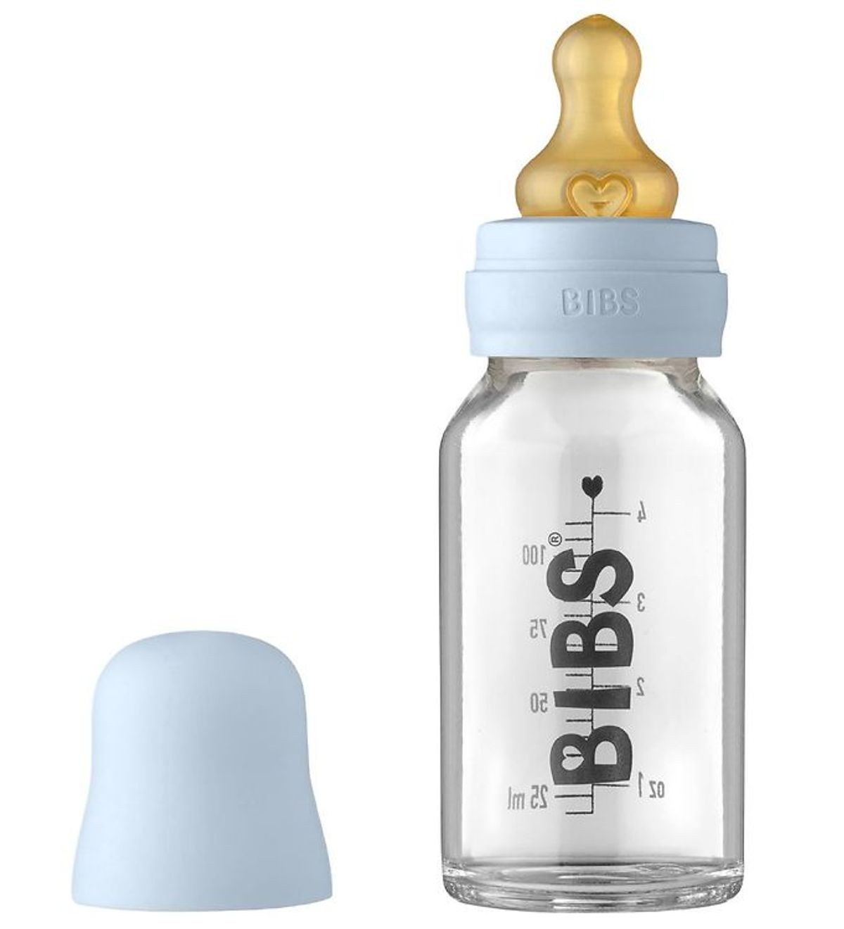 BIBS Sutteflaske - Glas - 110 ml - Naturgummi - Baby Blue