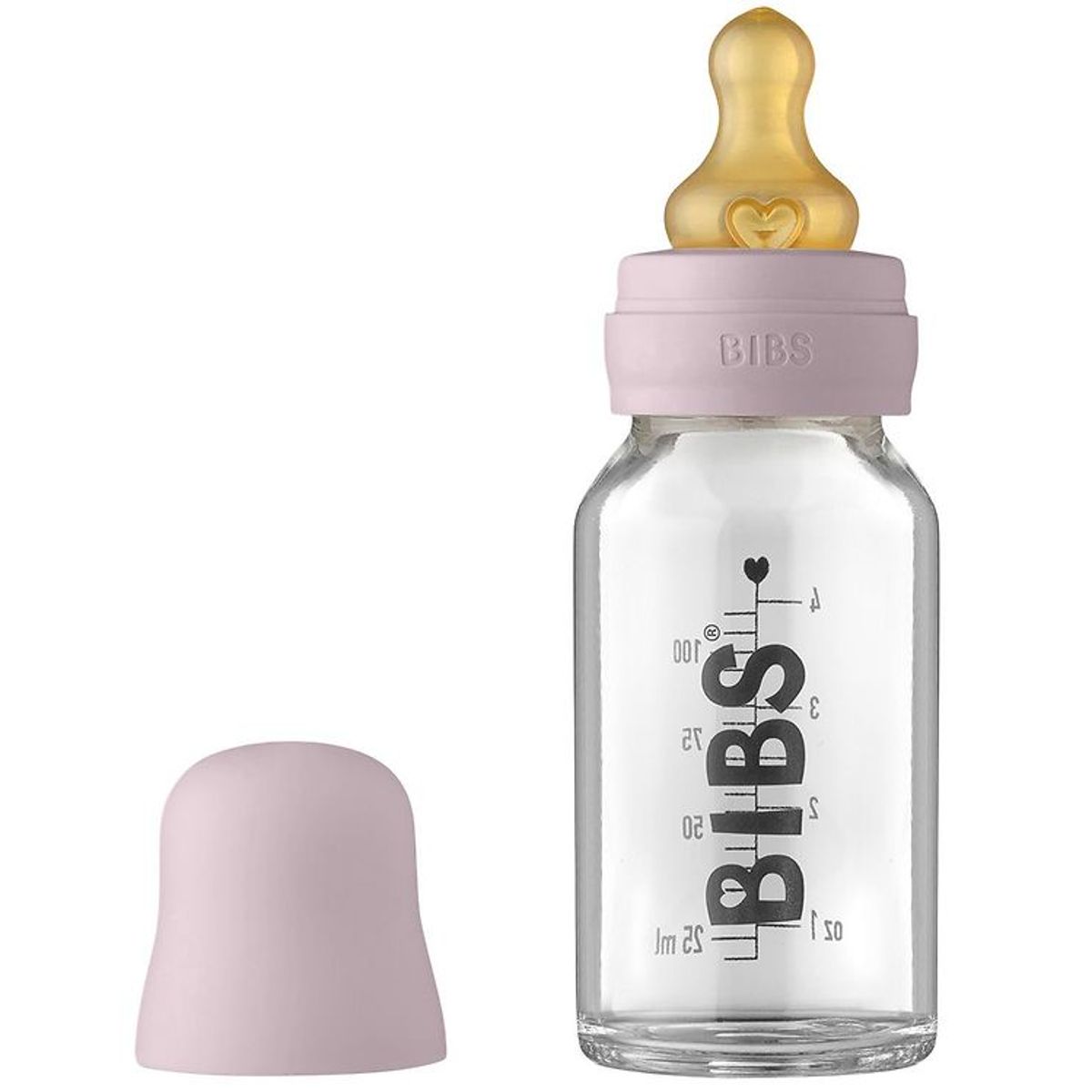 BIBS Sutteflaske - Glas - Slow Flow - 110 ml - Naturgummi - Dusk