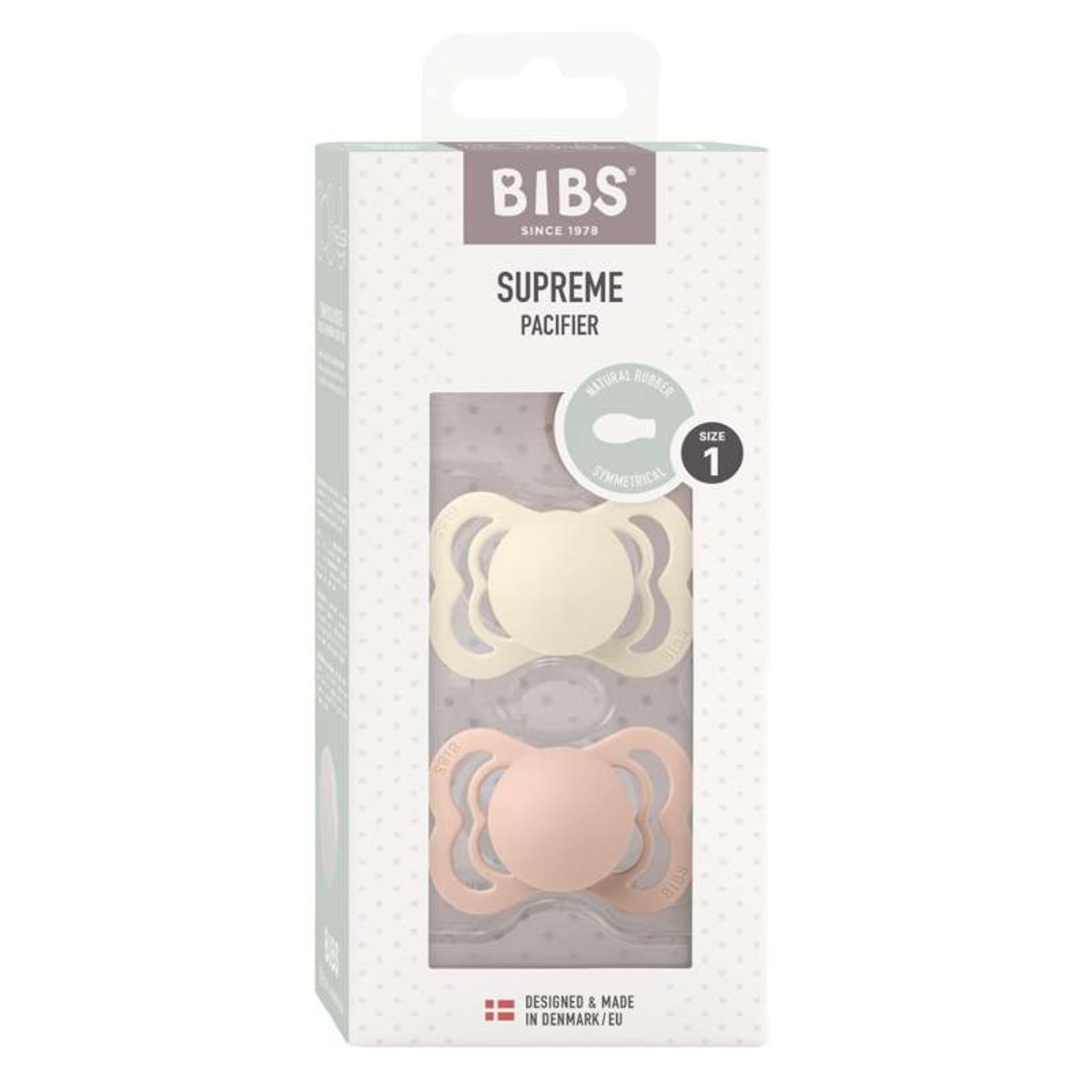 BIBS Symmetrisk Supreme Sut - 2-Pak - Str. 1 - Naturgummi - Ivory/Blush