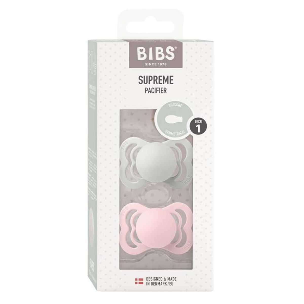 BIBS Symmetrisk Supreme Sut - 2-Pak - Str. 1 - Silikone - Haze/Blossom