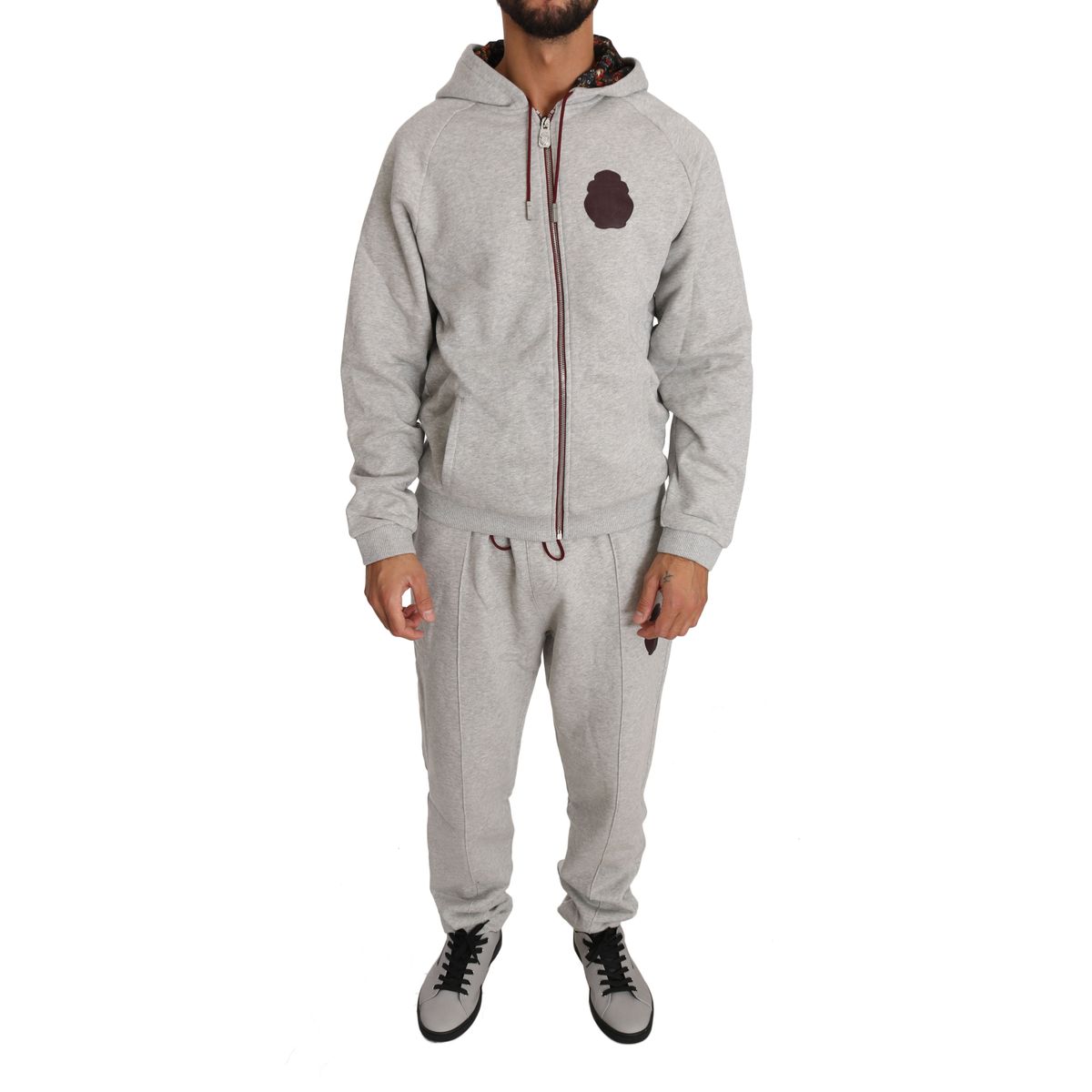 Billionaire Italian Couture Elegant Gray Hooded Sweatsuit Ensemble