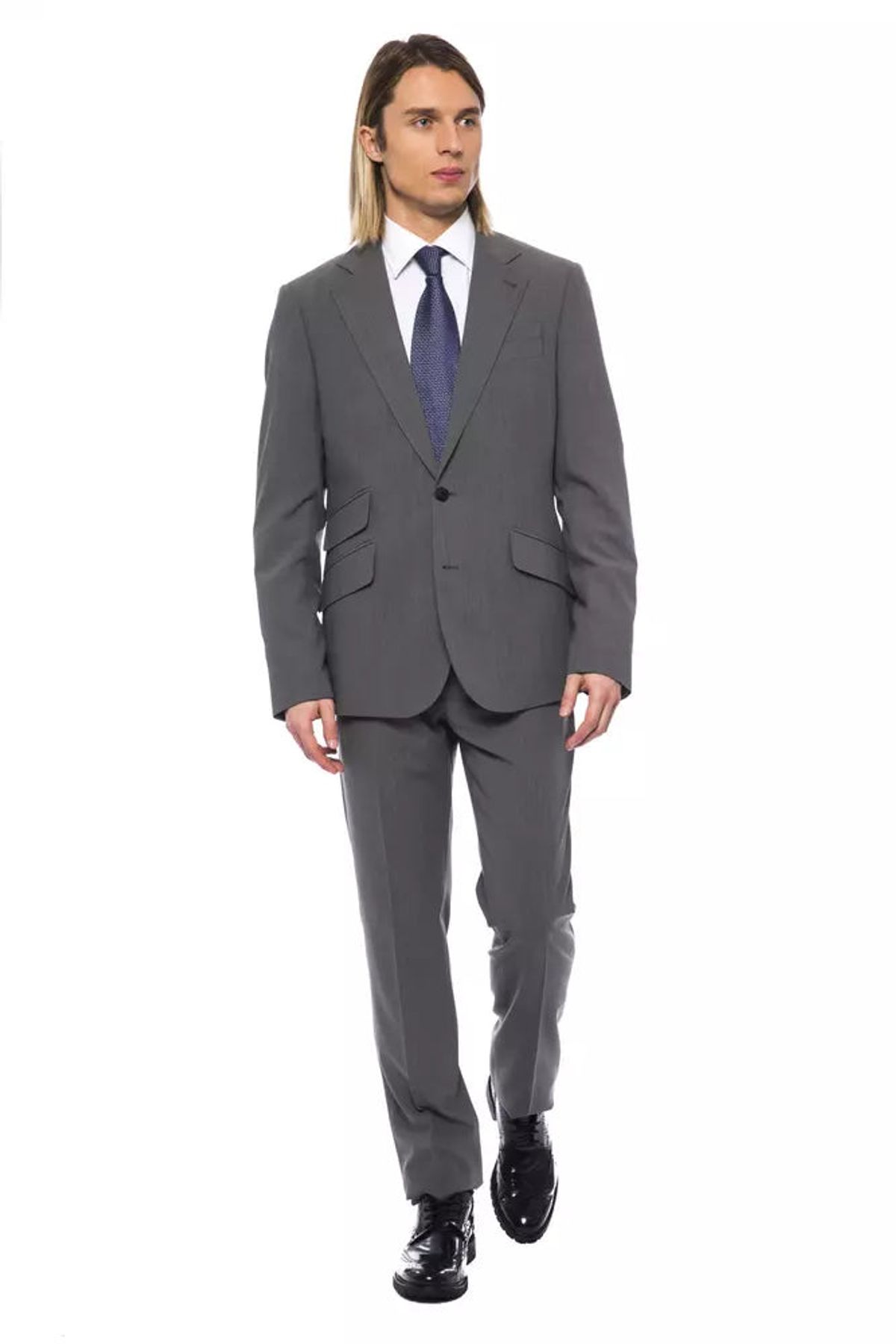 Billionaire Italian Couture Elegant Gray Wool Two-Button Designer Suit