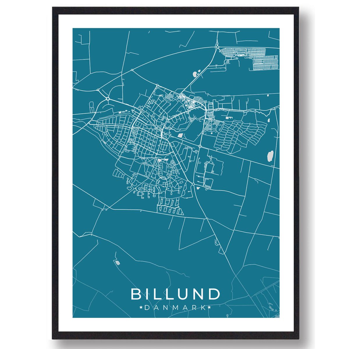 Billund by plakat - blå (Størrelse: S - 21x29,7cm (A4))