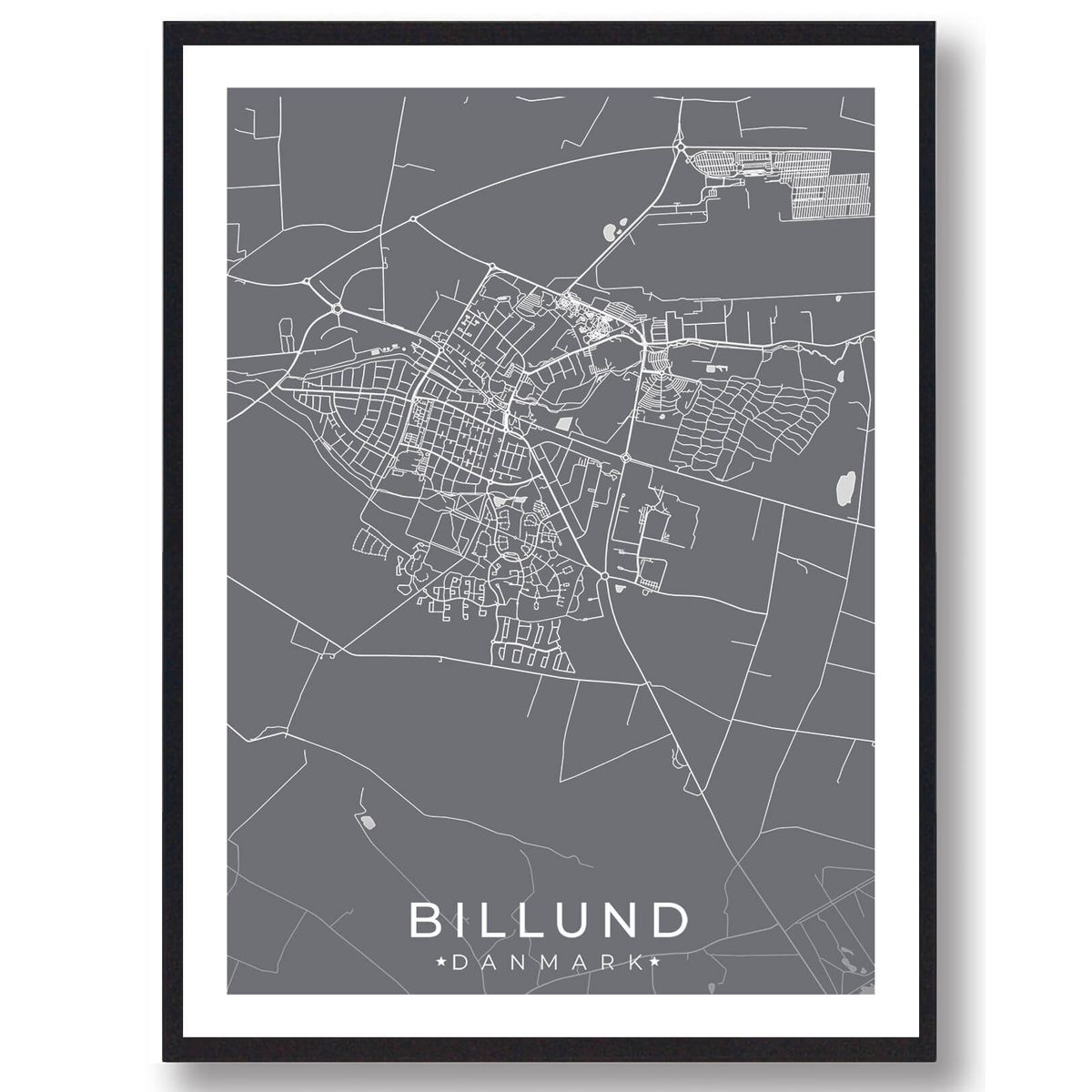 Billund by plakat - grå (Størrelse: M - 30x40cm)