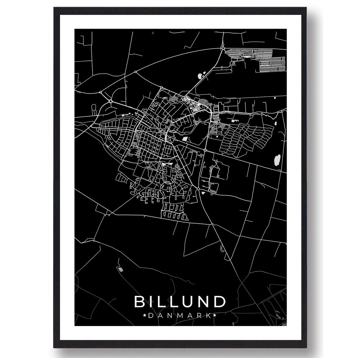 Billund by plakat - sort (Størrelse: XS - 15x21cm (A5))