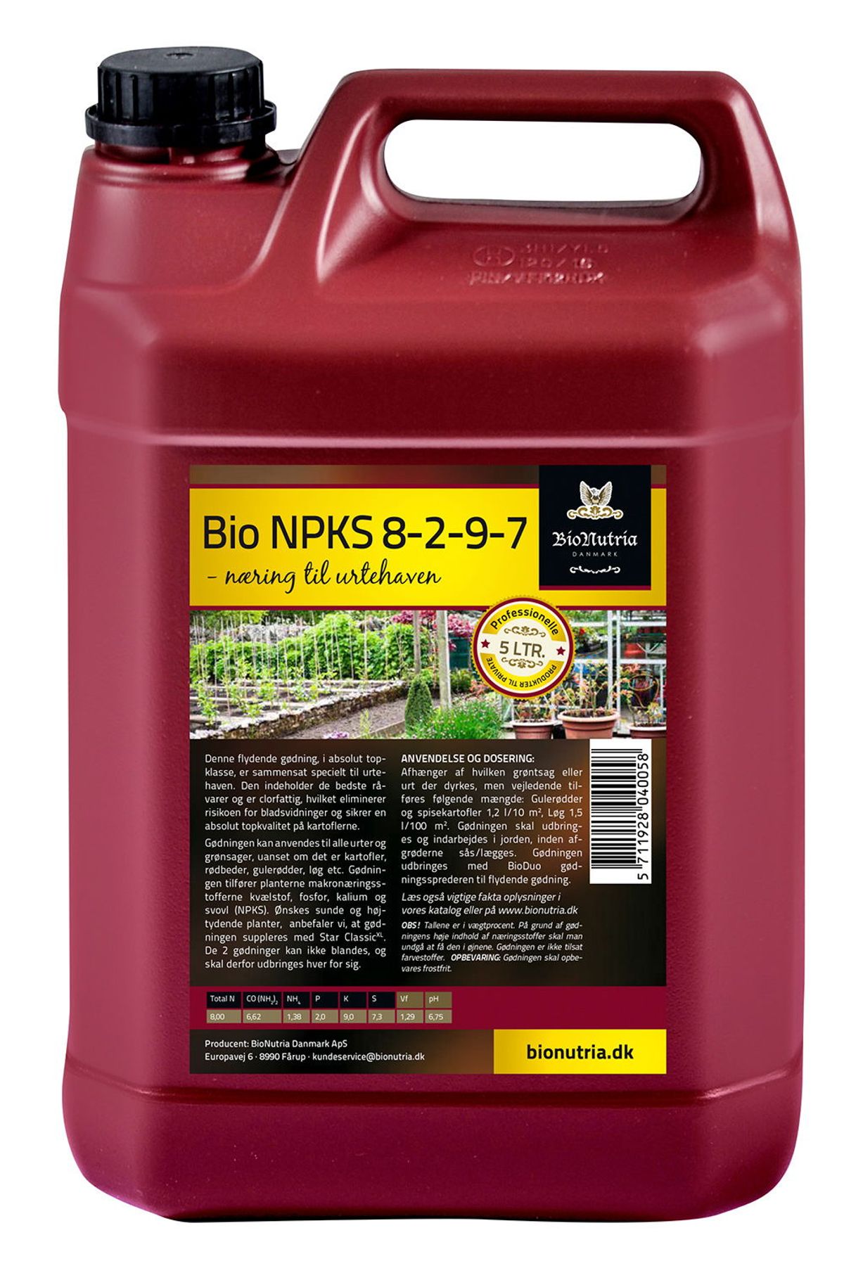 BioNutria NPKS 8-2-9-7 Gødning - 5 liter