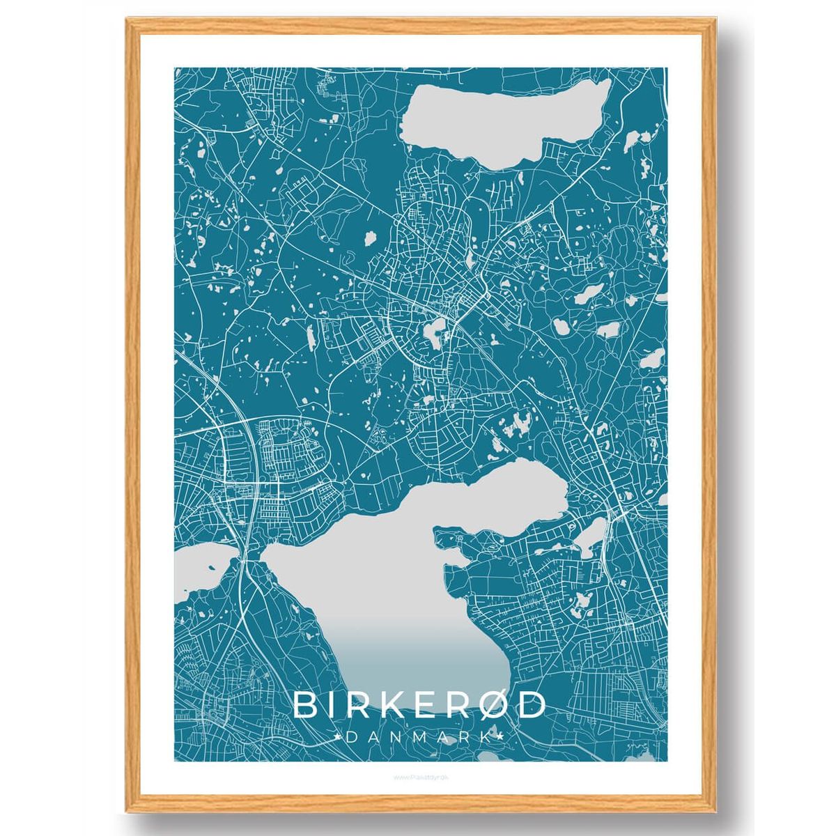 Birkerød by plakat - blå (Størrelse: M - 30x40cm)