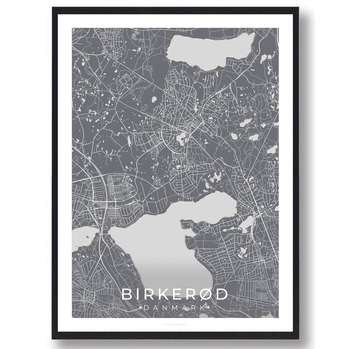 Birkerød by plakat - grå (Størrelse: M - 30x40cm)