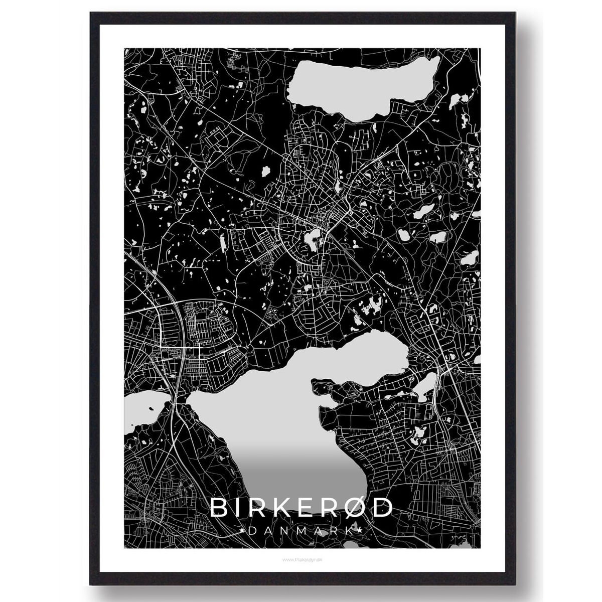 Birkerød by plakat - sort (Størrelse: M - 30x40cm)