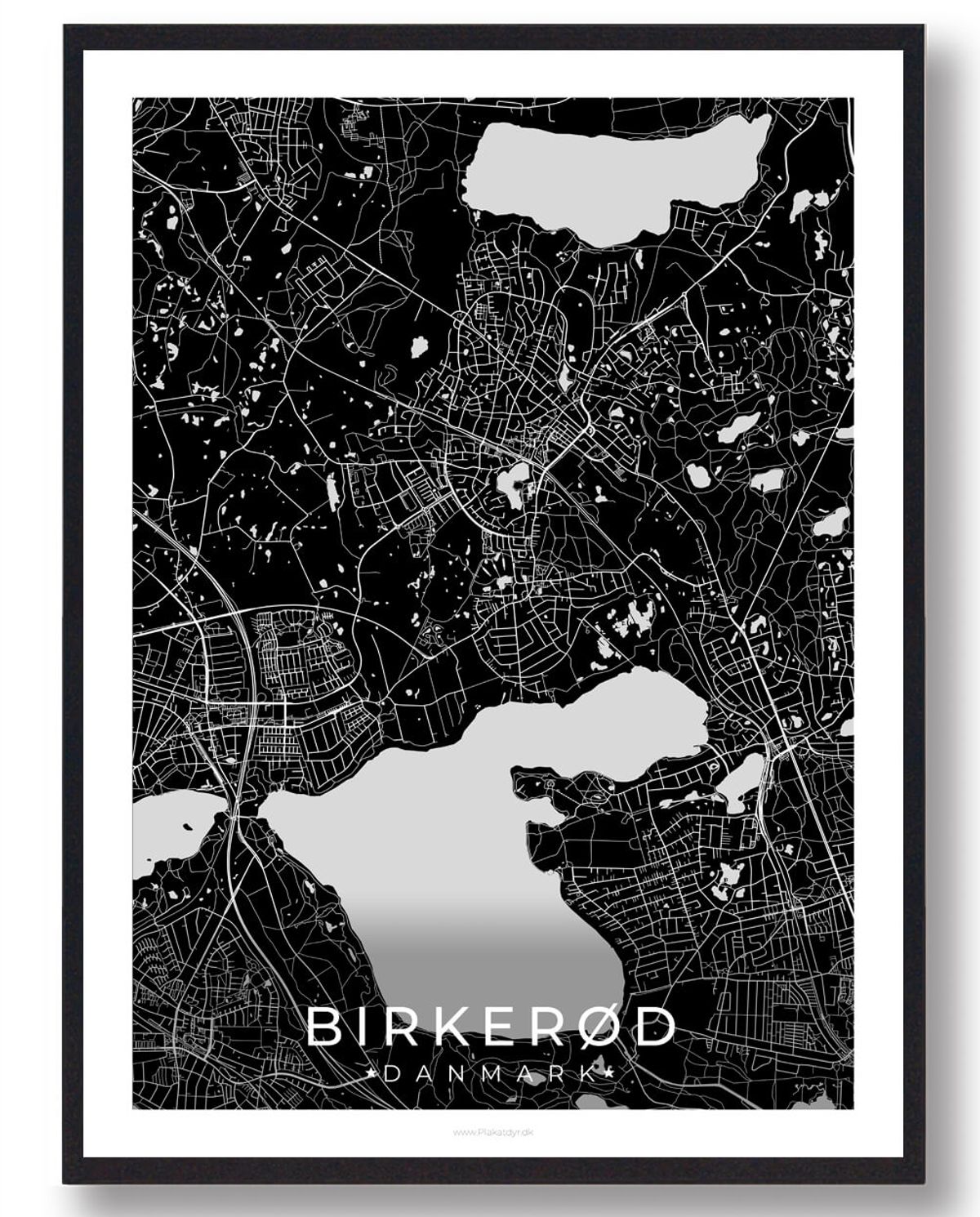 Birkerød by plakat - sort (Størrelse: XS - 15x21cm (A5))