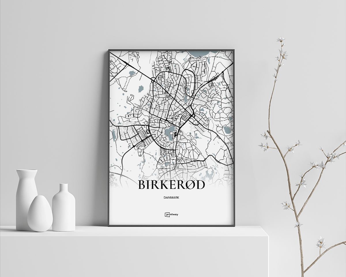 Birkerød Plakaten Fuldt kort Hvid 42×60 cm (A2)