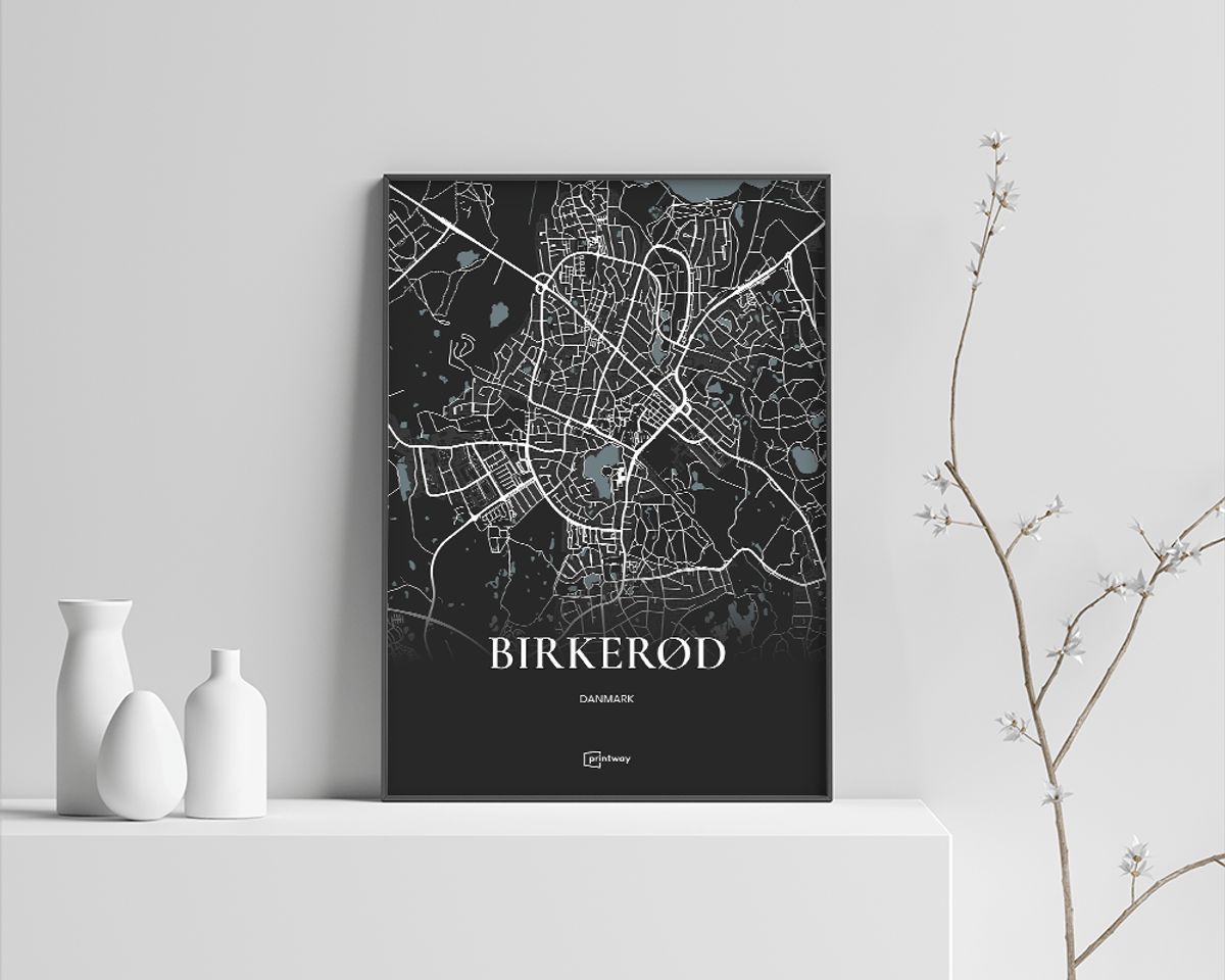 Birkerød Plakaten Fuldt kort Sort 60×84 cm (A1)