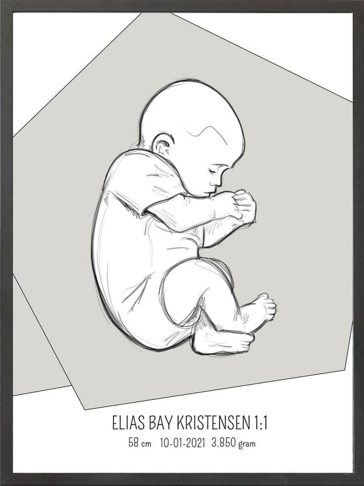 Birth poster / fødselsplakat 1:1 - Fosterstilling blå