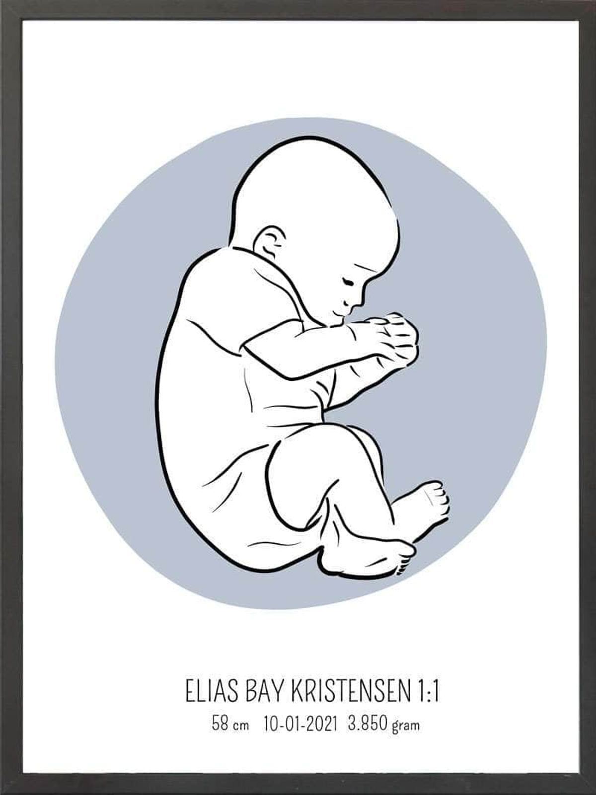 Birth poster / fødselsplakat 1:1 - Fosterstilling blå