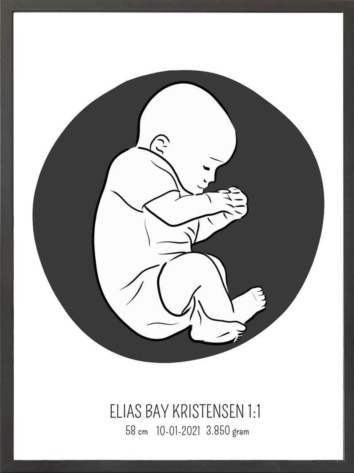 Birth poster / fødselsplakat 1:1 - Fosterstilling blå