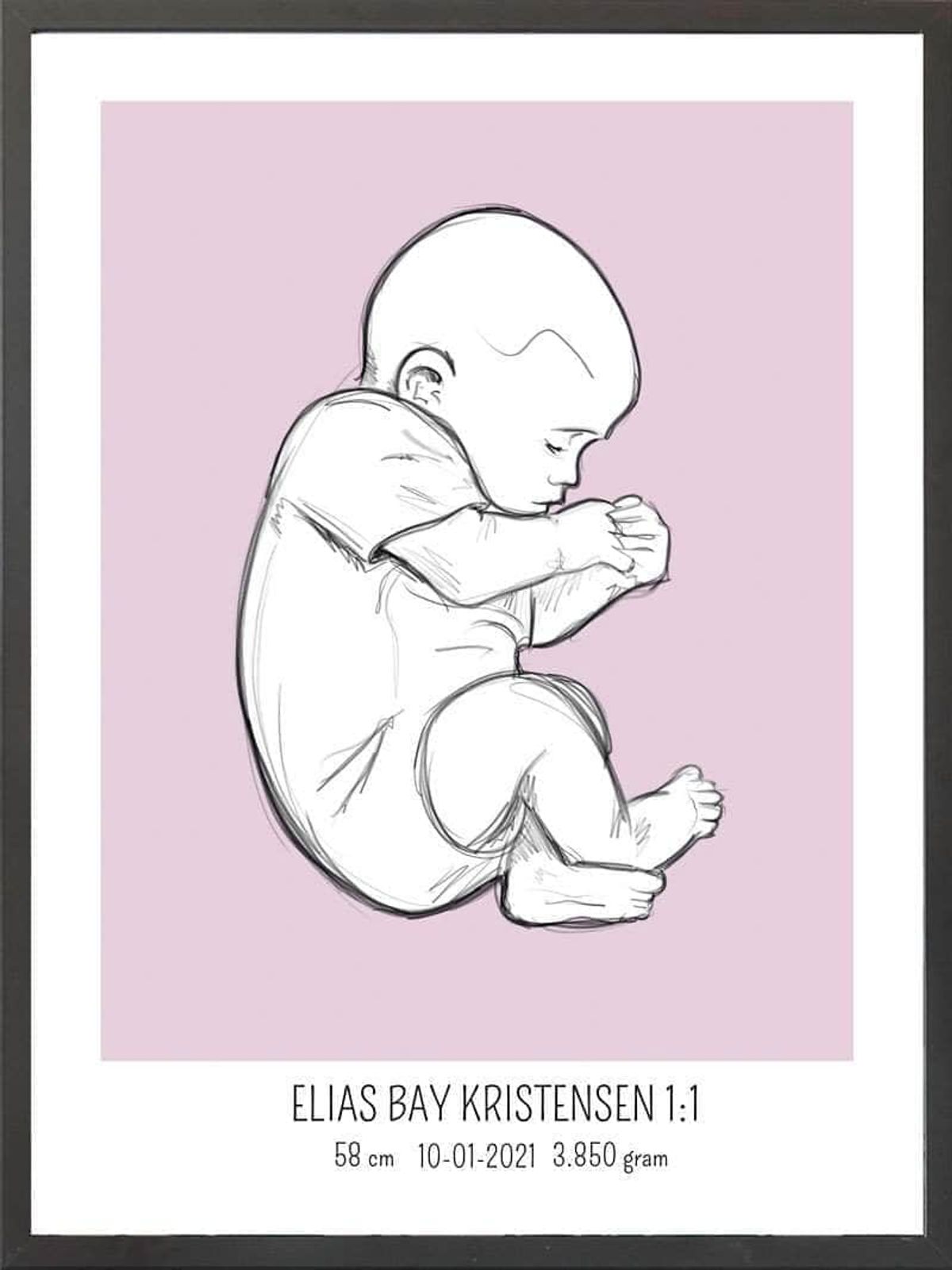 Birth poster / fødselsplakat 1:1 - Fosterstilling lyserød