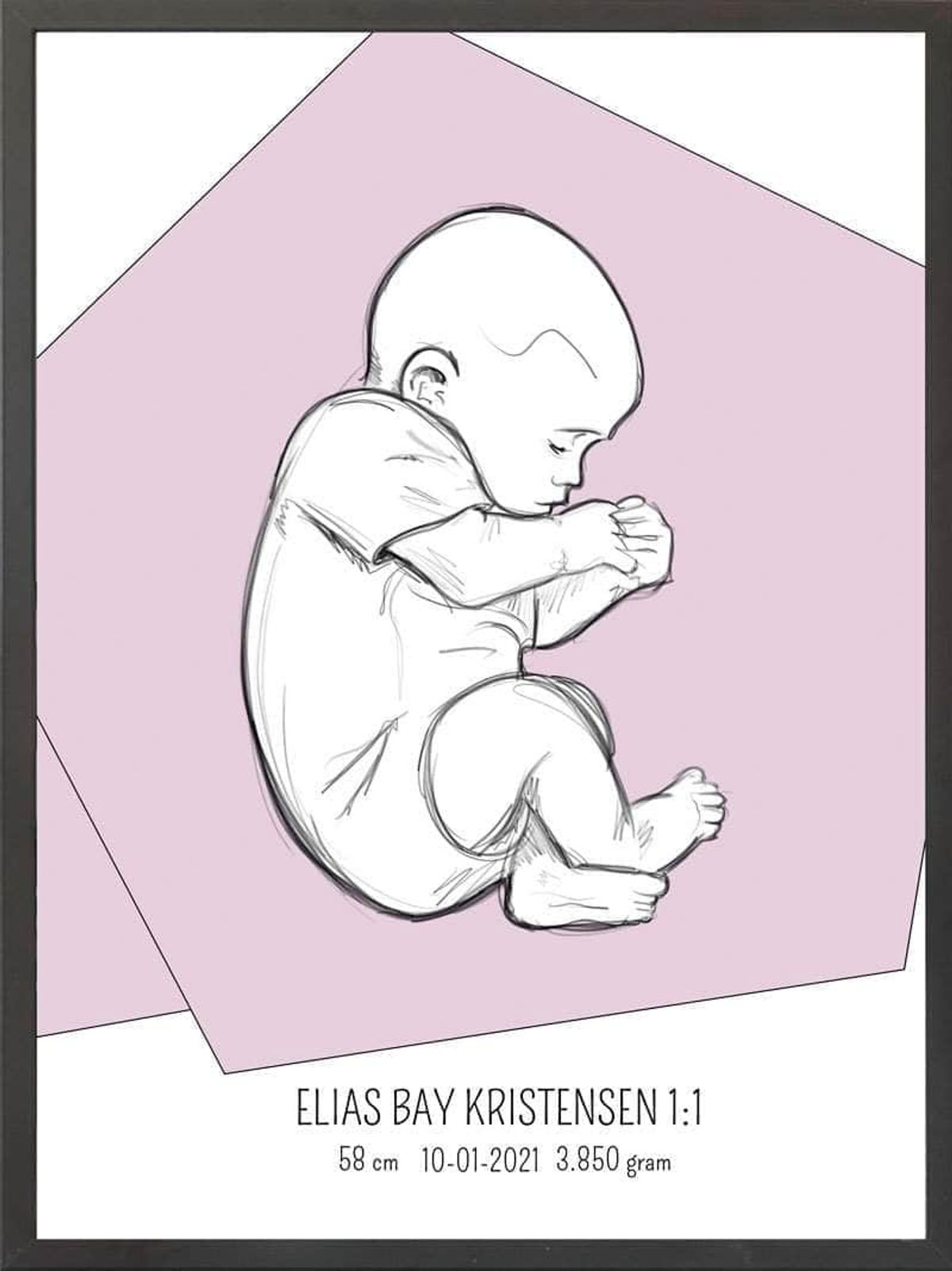 Birth poster / fødselsplakat 1:1 - Fosterstilling lyserød