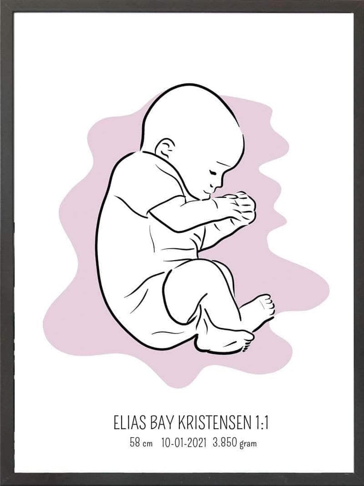 Birth poster / fødselsplakat 1:1 - Fosterstilling lyserød