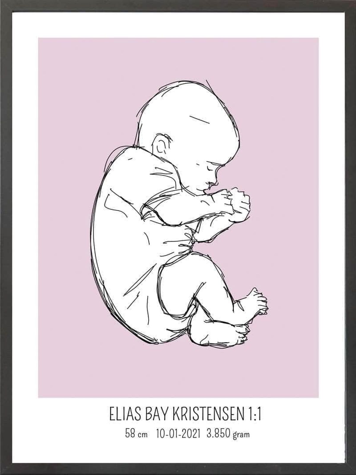 Birth poster / fødselsplakat 1:1 - Fosterstilling lyserød