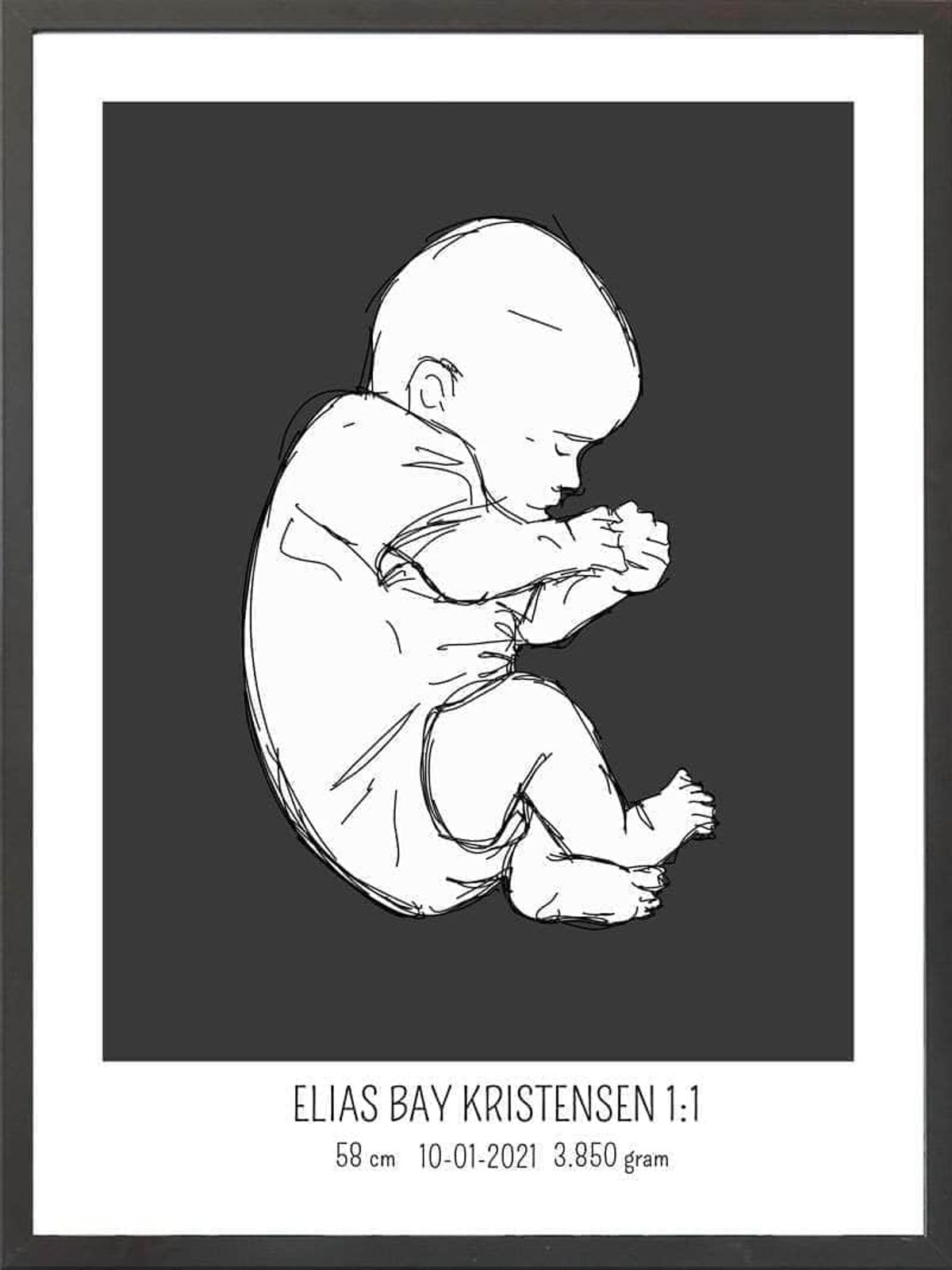 Birth poster / fødselsplakat 1:1 - Fosterstilling lyserød