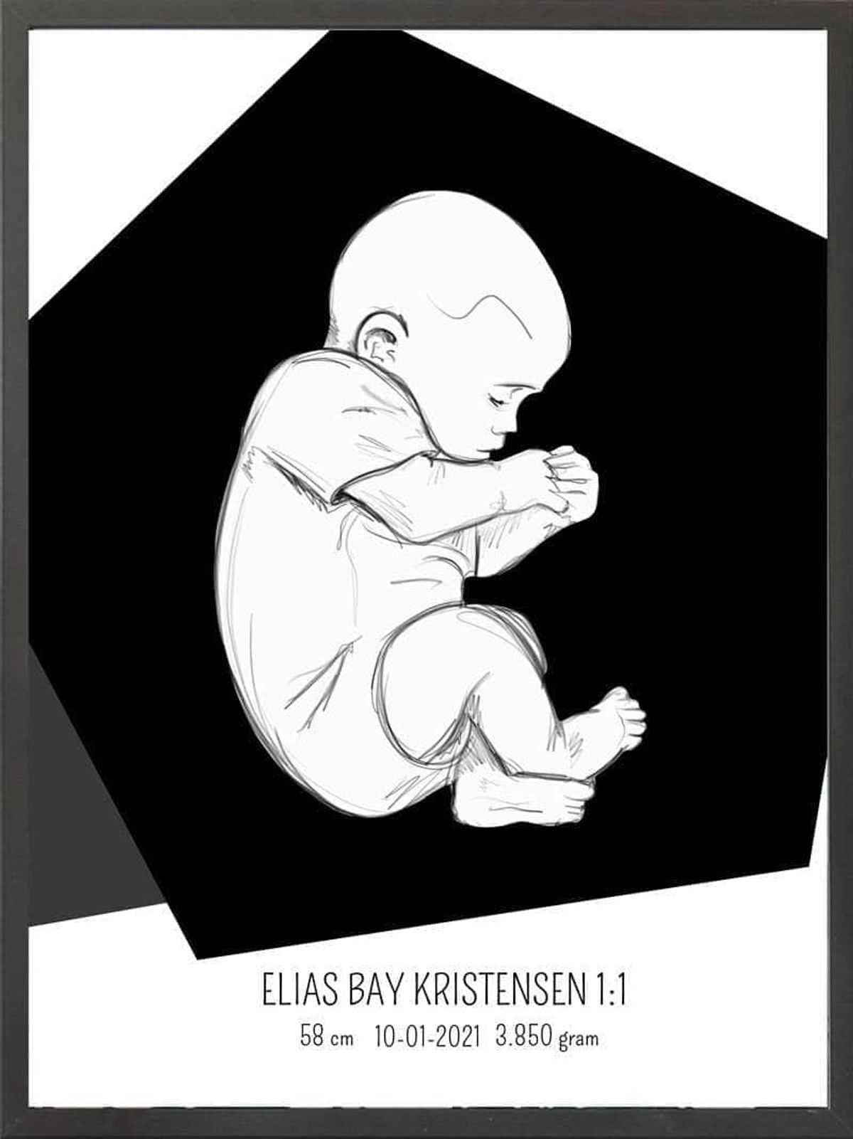 Birth poster / fødselsplakat 1:1 - Fosterstilling lyserød