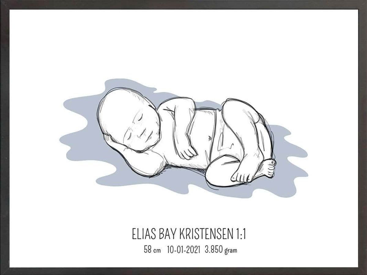 Birth poster / fødselsplakat 1:1 - Liggende blå