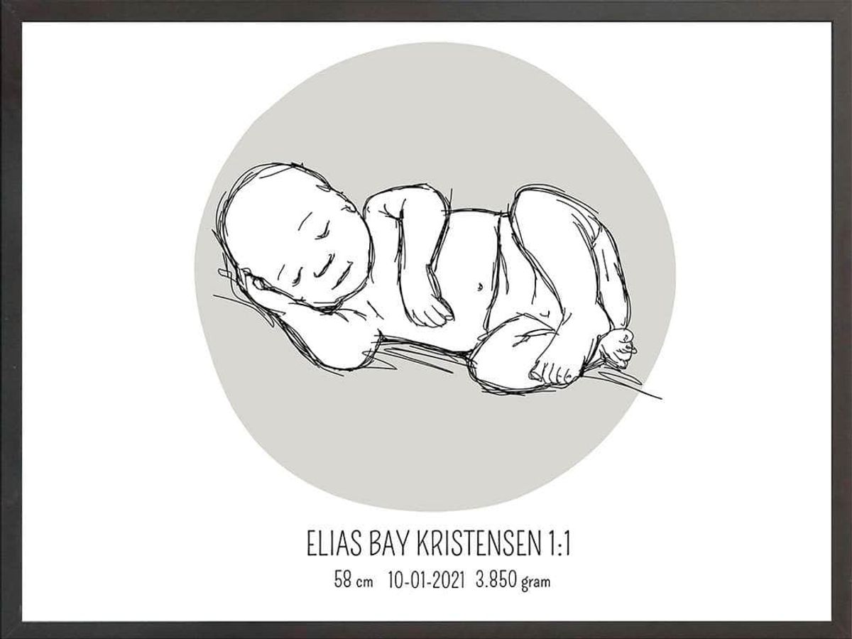 Birth poster / fødselsplakat 1:1 - Liggende blå