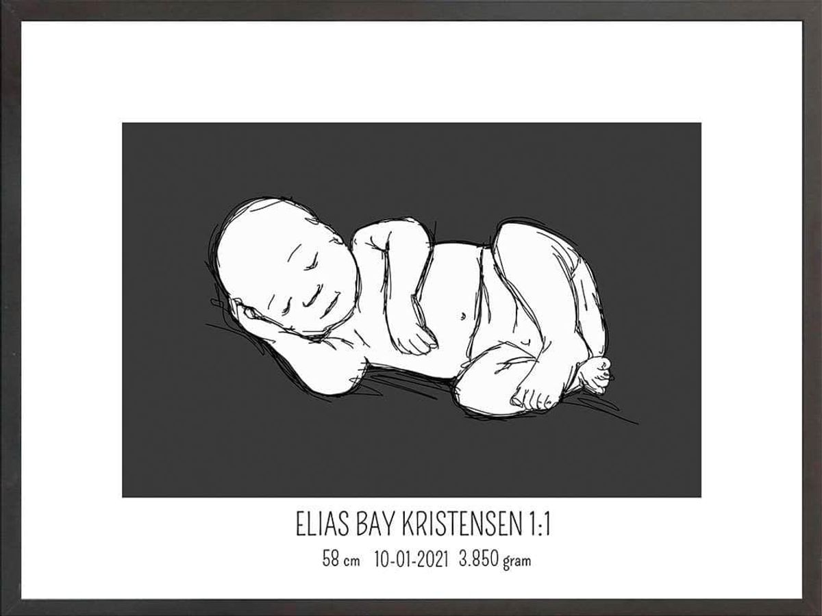 Birth poster / fødselsplakat 1:1 - Liggende blå