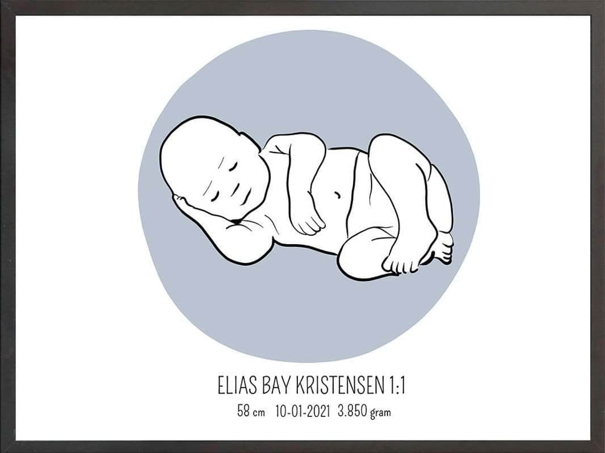 Birth poster / fødselsplakat 1:1 - Liggende blå