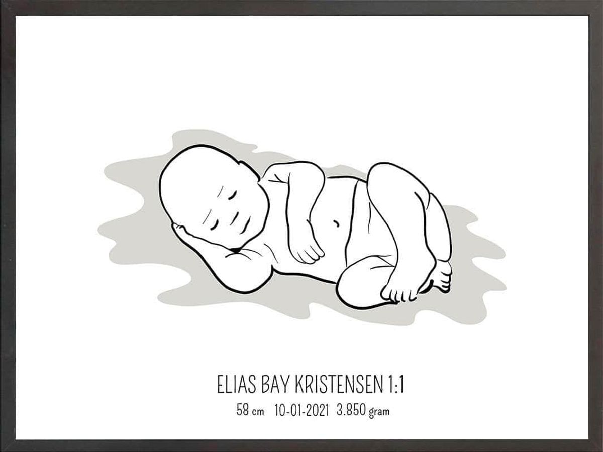 Birth poster / fødselsplakat 1:1 - Liggende blå