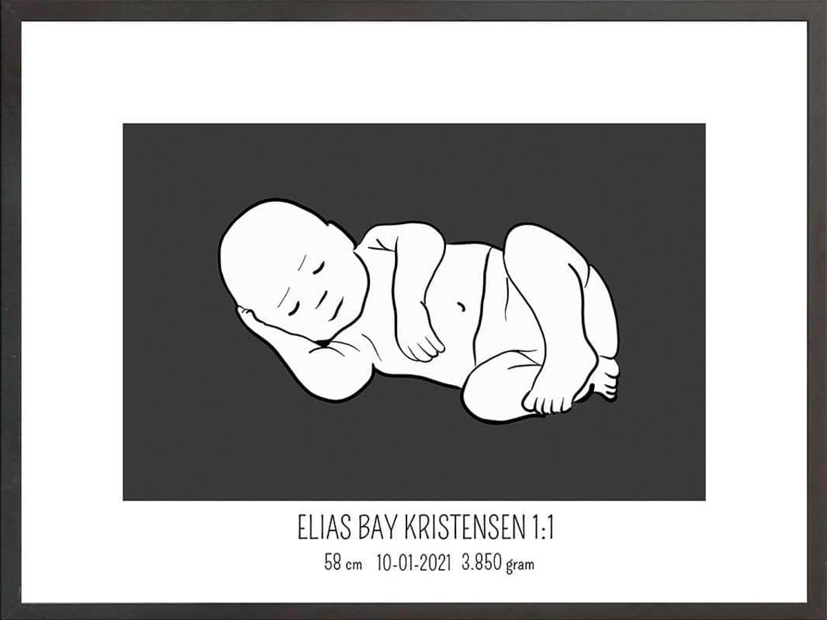 Birth poster / fødselsplakat 1:1 - Liggende blå