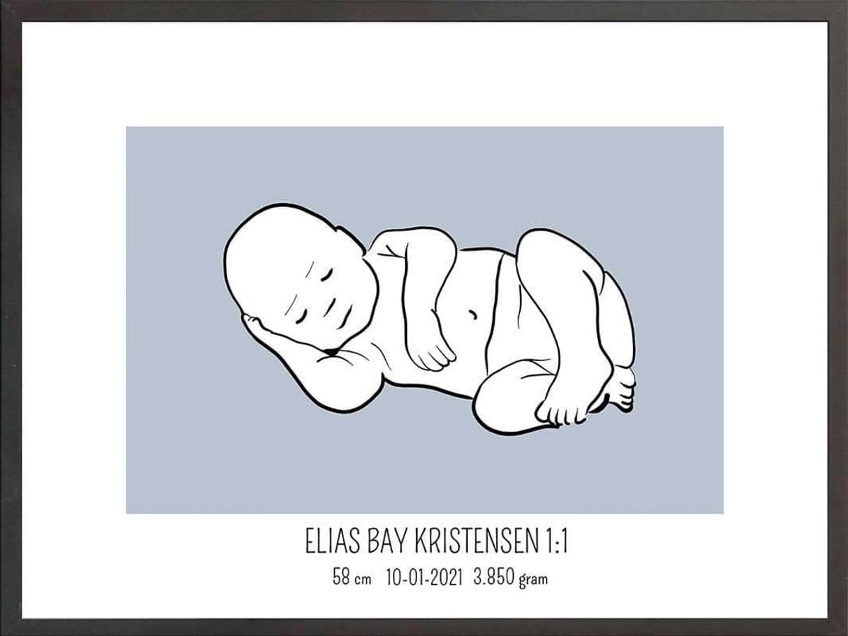 Birth poster / fødselsplakat 1:1 - Liggende blå