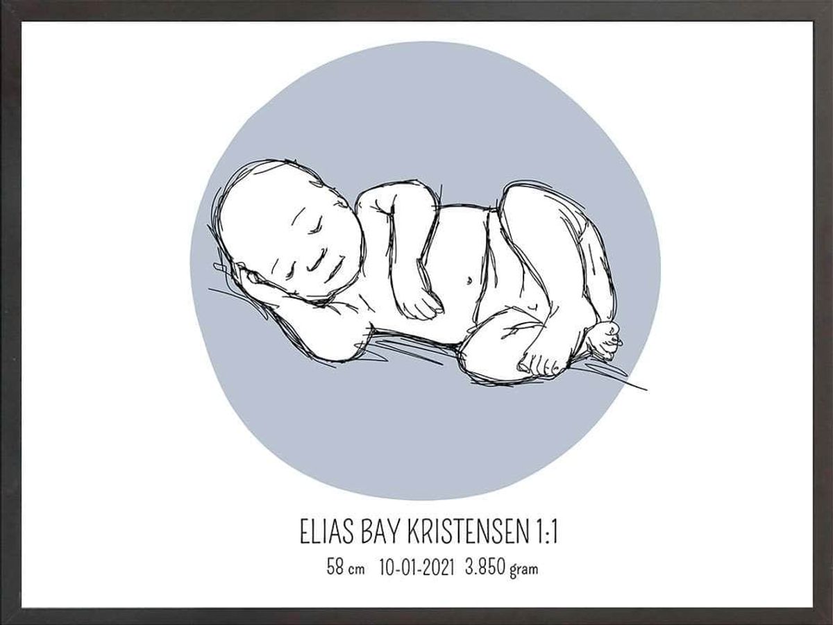 Birth poster / fødselsplakat 1:1 - Liggende blå