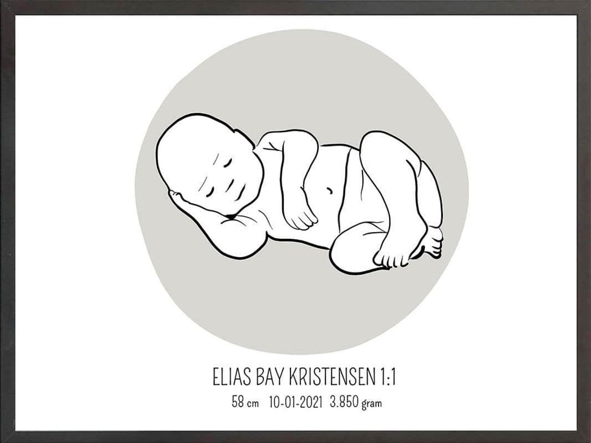 Birth poster / fødselsplakat 1:1 - Liggende blå