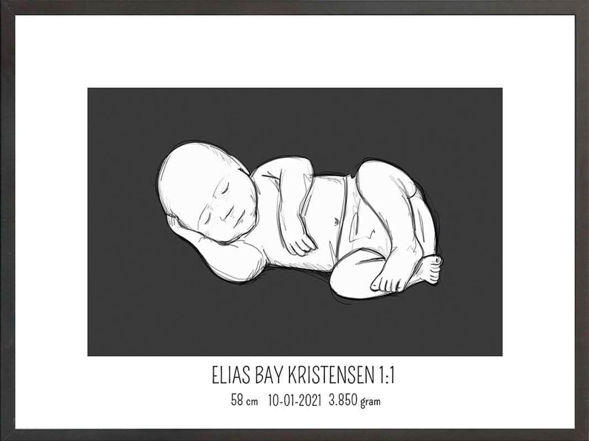 Birth poster / fødselsplakat 1:1 - Liggende blå