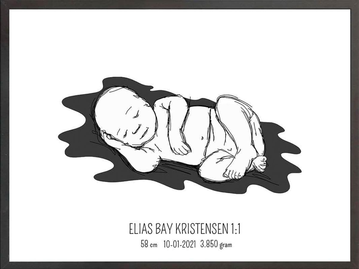 Birth poster / fødselsplakat 1:1 - Liggende blå