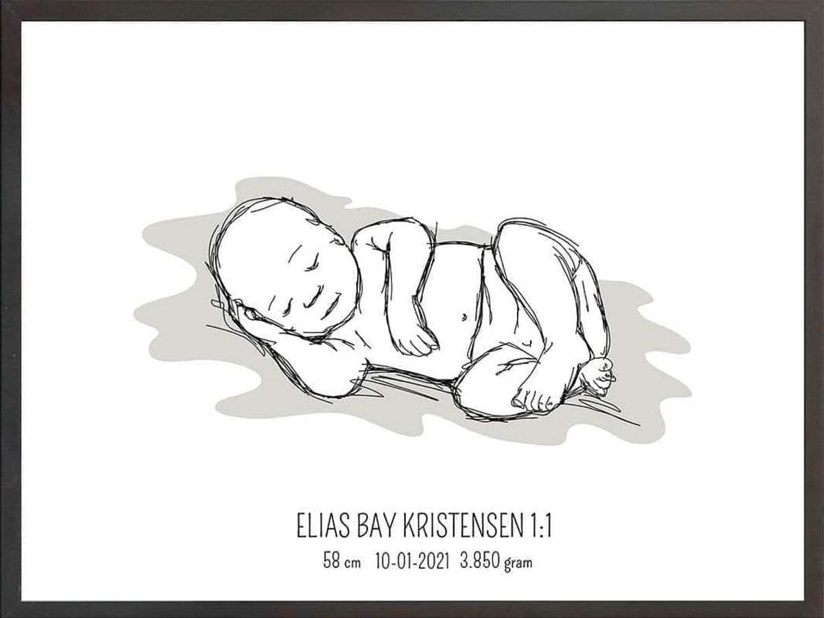 Birth poster / fødselsplakat 1:1 - Liggende lyserød