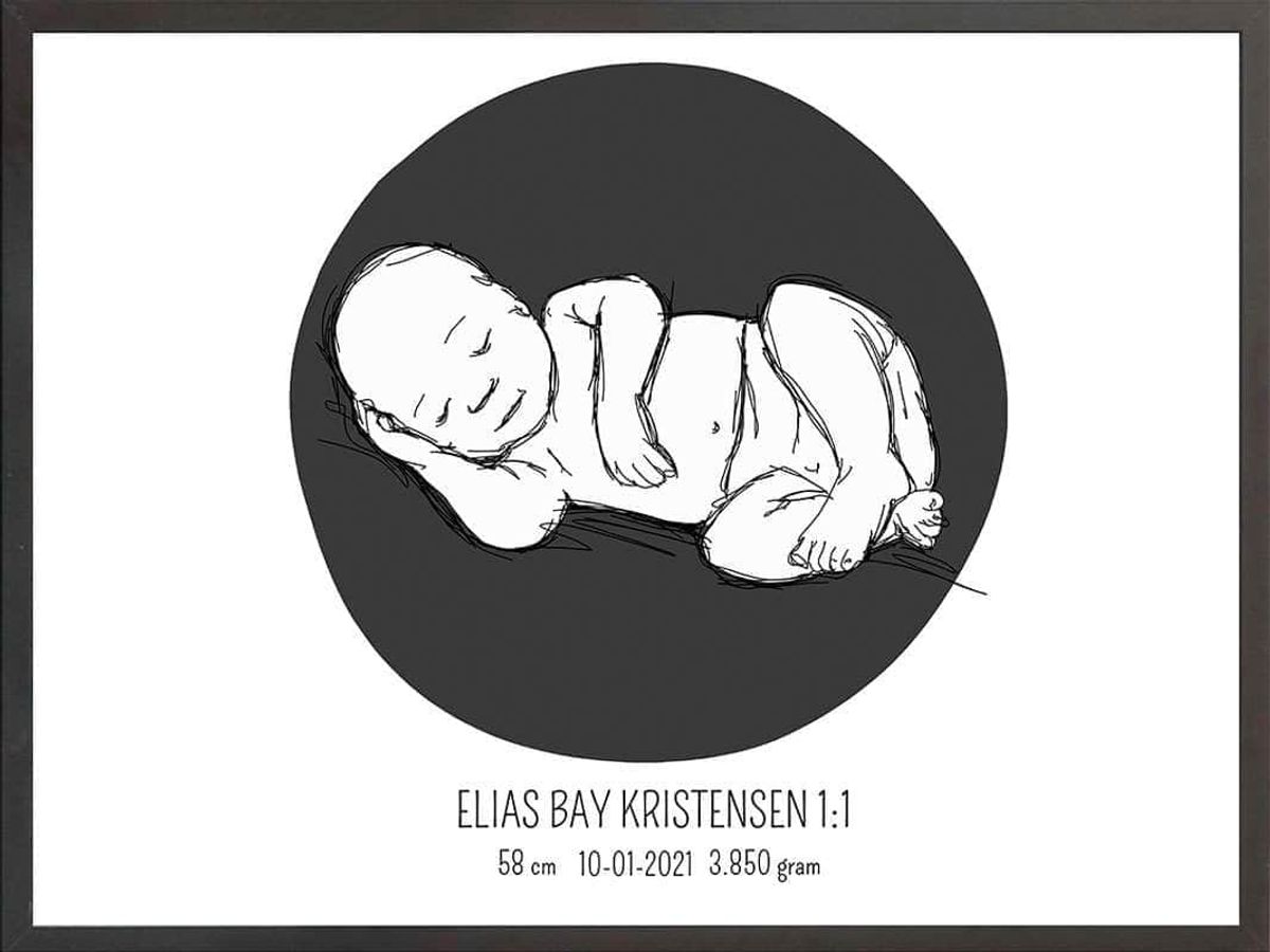 Birth poster / fødselsplakat 1:1 - Liggende lyserød