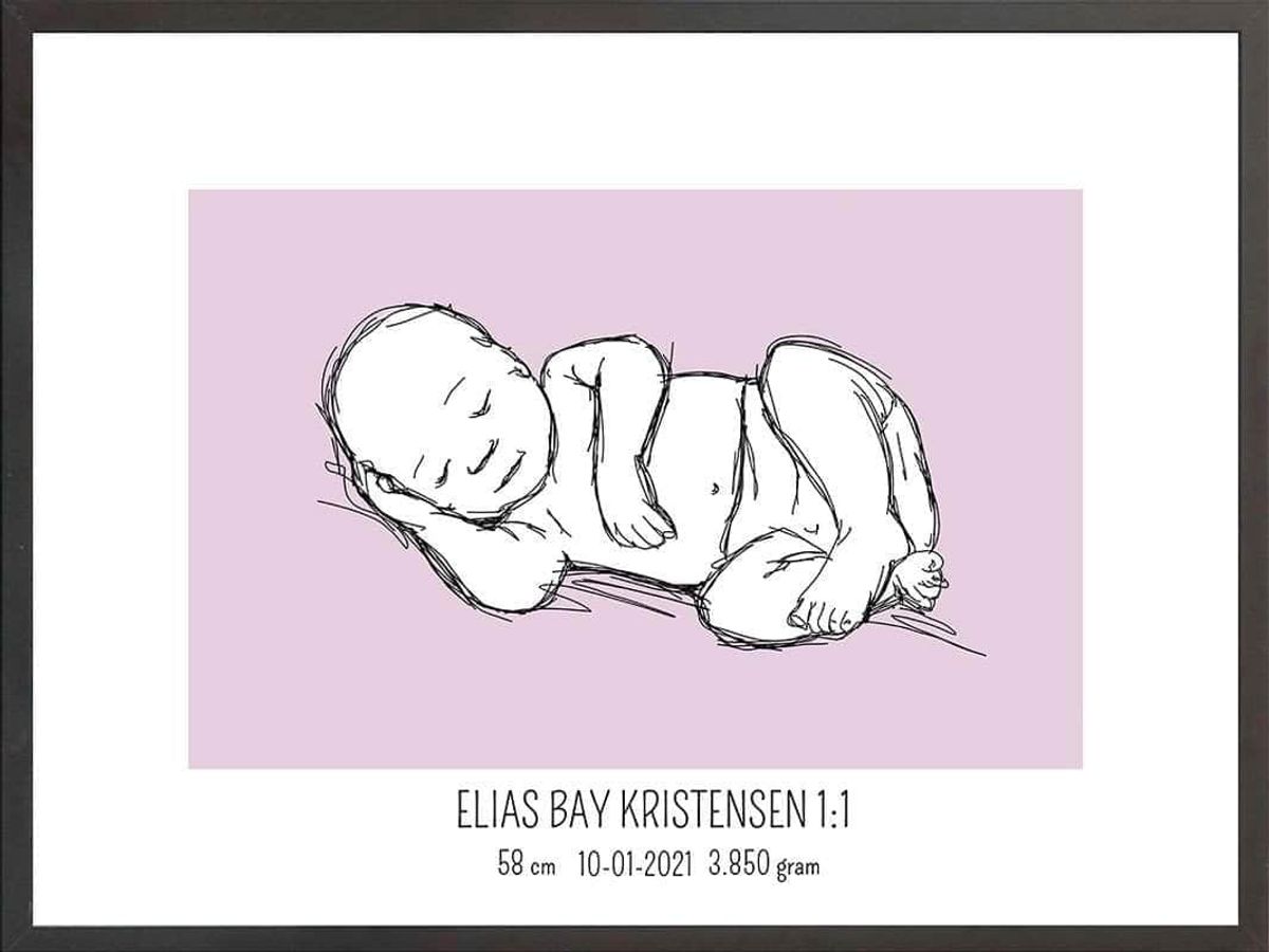 Birth poster / fødselsplakat 1:1 - Liggende lyserød