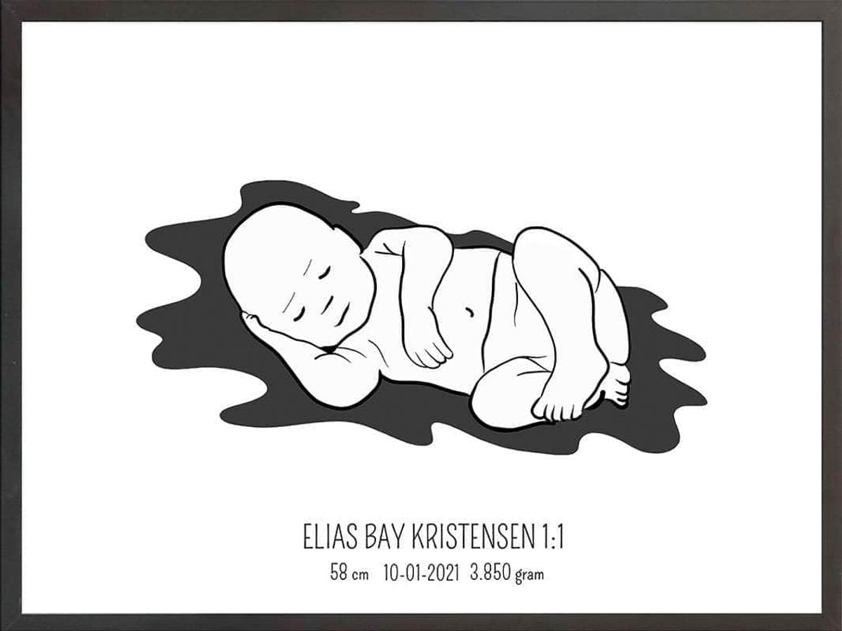 Birth poster / fødselsplakat 1:1 - Liggende lyserød