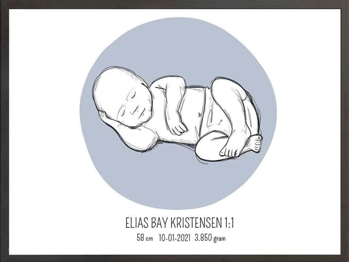 Birth poster / fødselsplakat 1:1 - Liggende lyserød