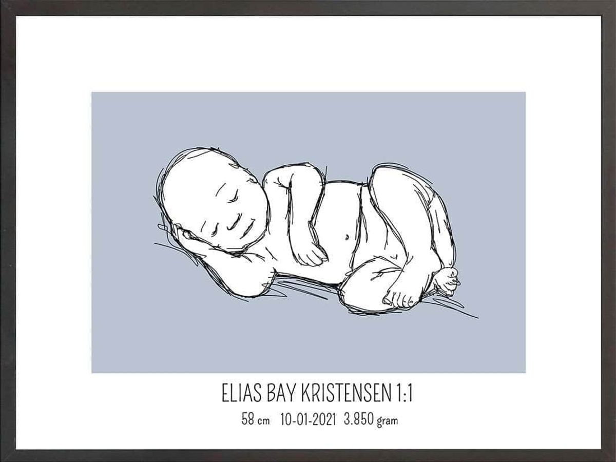 Birth poster / fødselsplakat 1:1 - Liggende lyserød