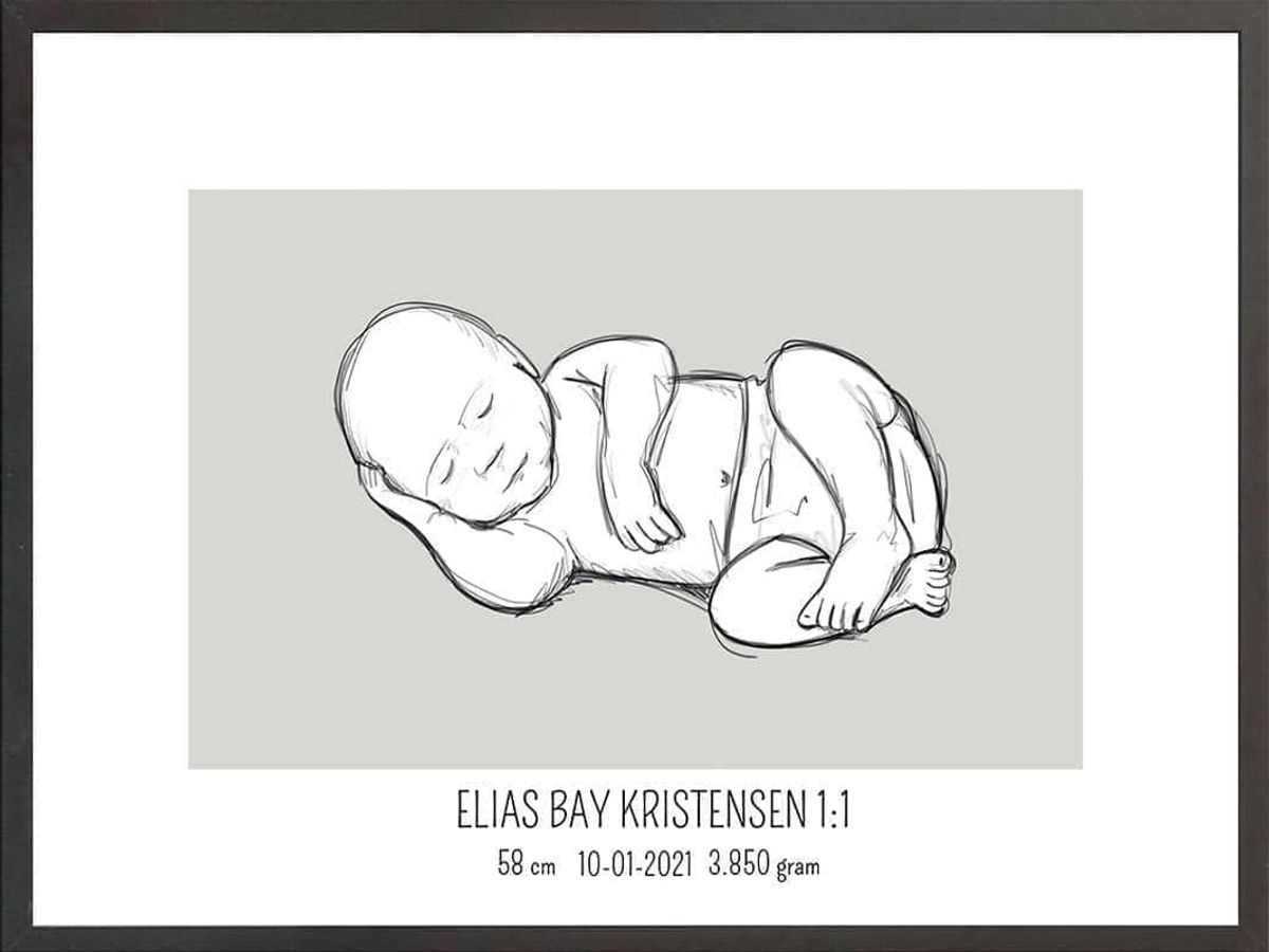 Birth poster / fødselsplakat 1:1 - Liggende lyserød