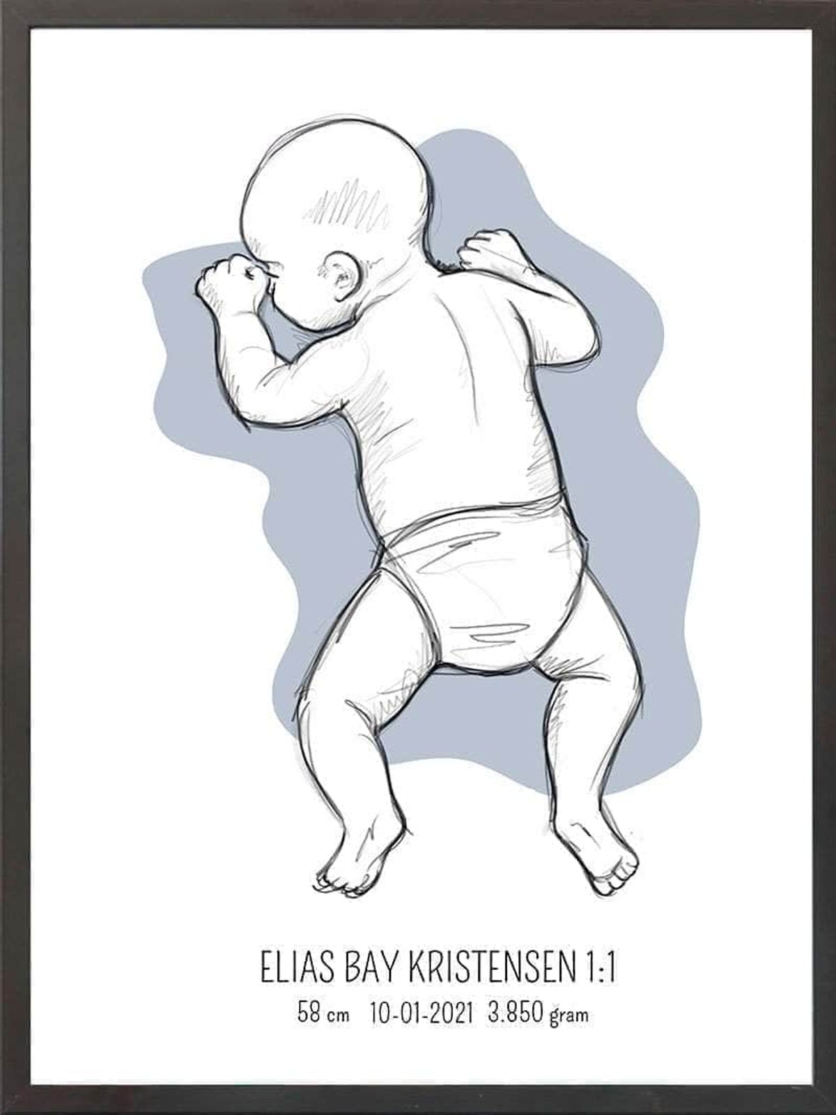 Birth poster / fødselsplakat 1:1 - På maven blå